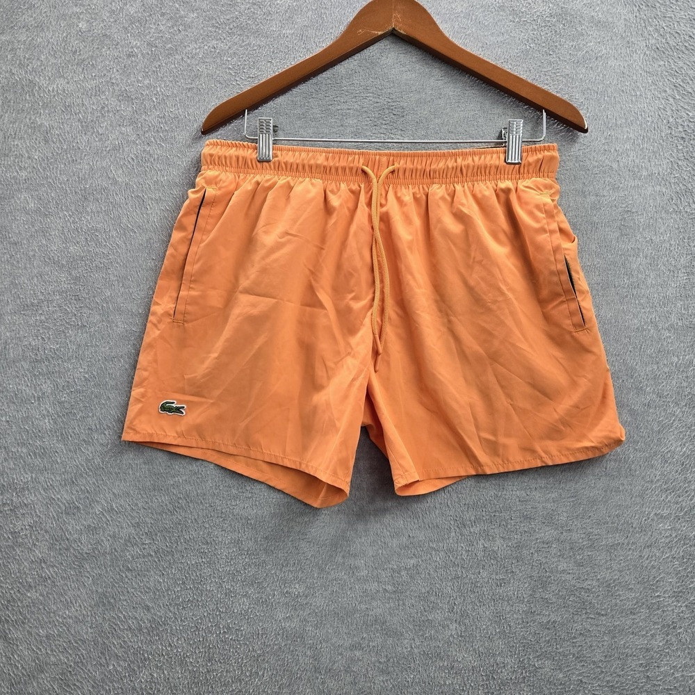 Lacoste Men Shorts M Orange Embroidered Swimwear Crocodile Swim Trunks